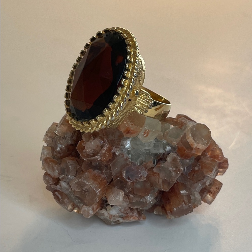 Vintage Gold and Red Solid PerfumeAdjustable Gemstone Ring